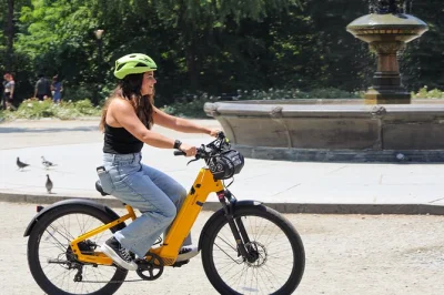 Pedale uma e-bike cannondale pelo central park e lower manhattan. capacete, mapa ilustrado, bolsa e cadeado inclusos. reserve sua aventura em nyc agora.