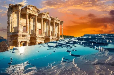 Visit ephesus and pamukkale in one day from izmir, with hotel pickup, private guide, and buffet lunch included. explore ancient ruins and thermal pools on this full-day tour.