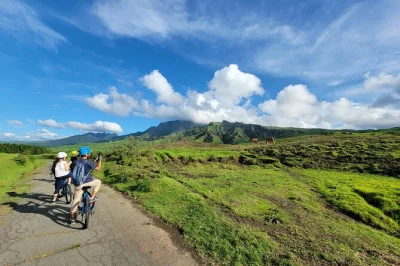 Ride an e-bike from aso station to nakadake crater, explore grasslands with a local guide, and enjoy easy pickup. includes helmet, gloves, and luggage storage.