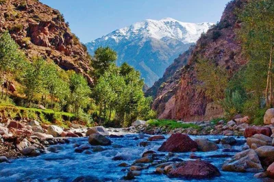 Explorez la vallée de l’ourika au départ de marrakech avec un guide local, un déjeuner au bord de la rivière et une randonnée aux cascades de setti fatma. transfert inclus pour plus de simplici