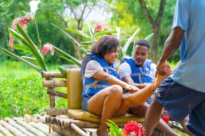 Experience bamboo rafting on the martha brae river, ziplining at good hope estate, and a citrus foot massage. includes hotel pickup and expert local guides.