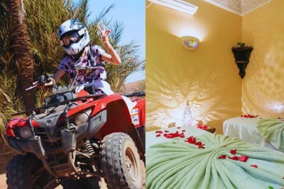 Découvrez la palmeraie de marrakech en quad, savourez un thé berbère, puis détendez-vous avec un hammam traditionnel et un massage à l’huile d’argan. transfert inclus.