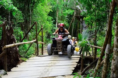 Viva a adrenalina em puerto morelos com passeio de atv, tirolesa, cavalgada e banho em cenote. inclui transporte e lanche típico — reserve já sua aventura.