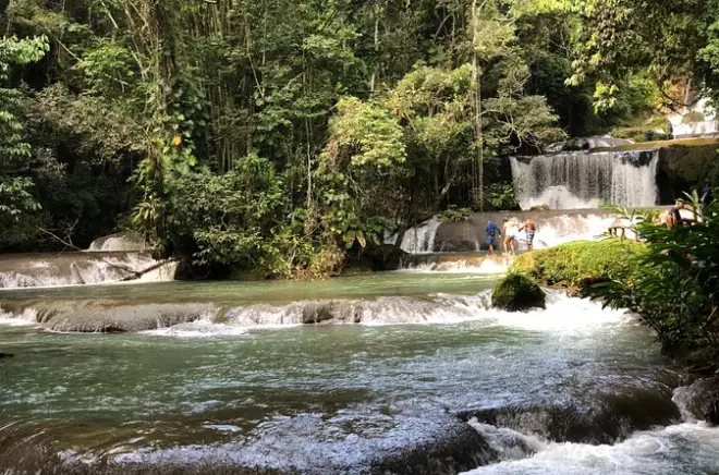 YS Falls ab Jamaikas Südküste: Sieben Wasserfälle