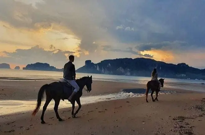 Cavalgada ao pôr do sol na praia de Krabi com jantar incluso