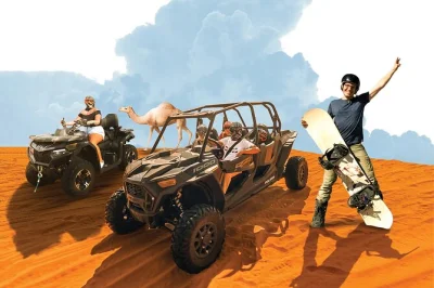 Découvrez l’excitation d’un safari en buggy dans les dunes rouges de dubaï, essayez le sandboard, baladez-vous à dos de chameau et savourez un dîner bbq sous les étoiles. prise en charge incl