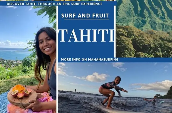 Surfe em Ahonu, Tahiti: Aprenda ondas e prove frutas tropicais