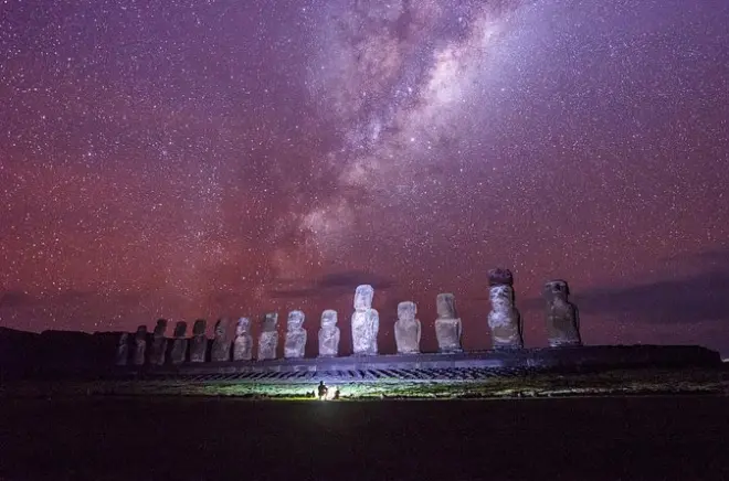 Astrofotografía en Isla de Pascua: Ahu Tongariki de noche