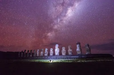 Tour de astrofotografia na Ilha de Páscoa: Ahu Tongariki à noite