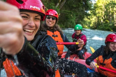 Feel the rush on whistler’s green river whitewater rafting trip, with local guides, all gear, and shuttle from basecamp included. ages 10+, wetsuit provided.