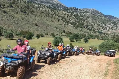 Erlebe eine aufregende atv-tour durch die berge kretas, entdecke versteckte schluchten, besuche eine alte Ölmühle und genieße lokalen kaffee. inklusive abholung in georgioupolis.