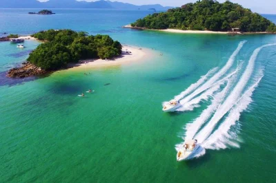 Nagez dans les eaux limpides d’angra dos reis, détendez-vous sur les plages tranquilles de l’ilha da gipóia et faites du snorkeling aux îles botinas. excursion en bateau partagé avec arrêts f