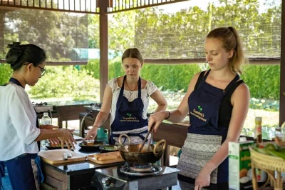 Watch sunset over chiang mai rice fields, pick fresh herbs, and cook 5 thai dishes with grandma’s team. includes hotel pickup, farm tour, and hands-on class.