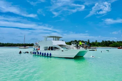 Crociera privata in catamarano a punta cana con snorkeling tra i coralli, open bar, musica e sosta alla piscina naturale. snack, bevande e pick-up in hotel inclusi per una prenotazione facile.