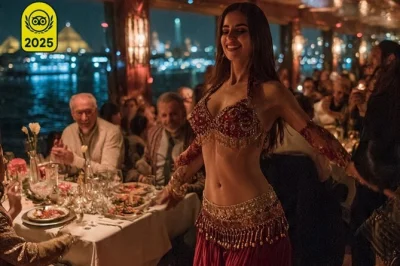 Float past cairo’s night lights on a nile dinner cruise with open buffet, belly dance and tanoura show, plus hotel pickup and drop-off included for easy booking.