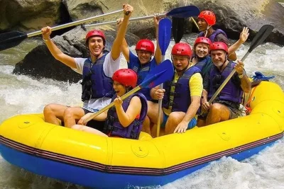 White water rafting on ayung river, monkey forest walk, and tanah lot sunset temple. includes lunch, guide, transport. book your bali adventure now.