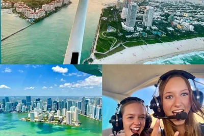 Siente miami desde el cielo en un tour privado: sobrevuela south beach, la bahía de biscayne, mansiones y el skyline. incluye narración en vivo y parking gratis.