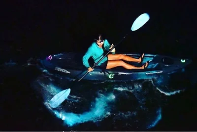 Feel the magic of cocoa beach’s bioluminescent waters on a kayak night tour—paddle among glowing comb jellies, with gear and local guide included.