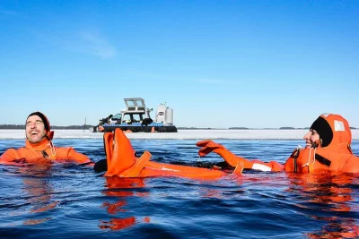 Ride a hovercraft in helsinki’s frozen archipelago, walk on sea ice, and float in a survival suit. includes campfire lunch. book your winter adventure now.