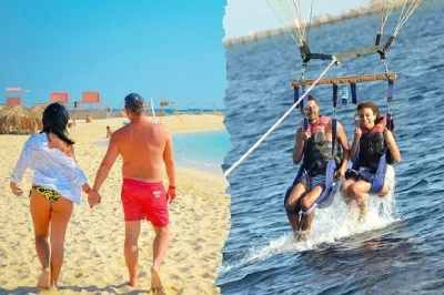 Scopri orange bay con la sua sabbia bianca, fai snorkeling tra le barriere coralline del mar rosso, prova il parasailing e gli sport acquatici vicino a hurghada. pranzo, transfer e guida inclusi.