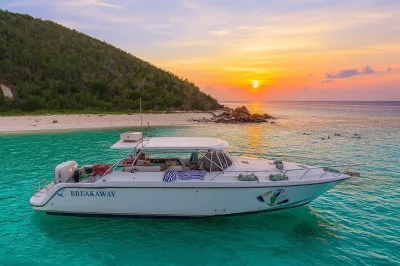 Feel the caribbean breeze on a st thomas sunset cruise with cocktails, champagne, and hors d’oeuvres. includes open bar, local crew, and easy pickup at sapphire beach.