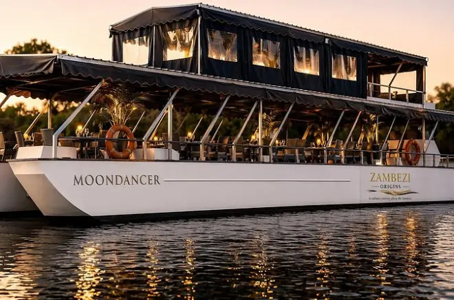 Dîner quatre plats sur le fleuve Zambèze, saveurs africaines