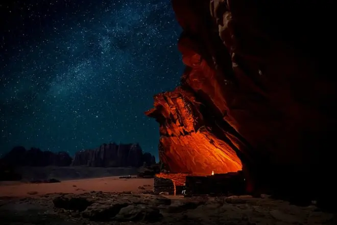 Wadi Rum Cave Camping with Sunset Camel Ride