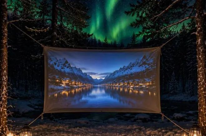 Soirée arctique à Tromsø avec toboggans, feu de camp et cinéma