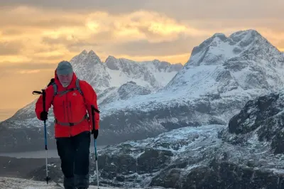 Winter snowshoeing in West Lofoten: Alpine mountains meet sea