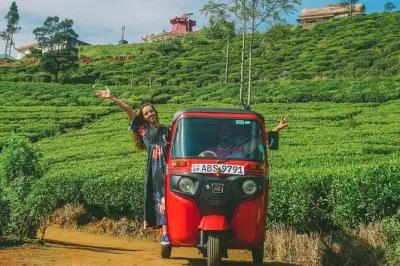 Jardins de chá e cachoeiras de Nuwara Eliya de tuk-tuk