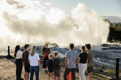 Feel the heat of rotorua’s te puia, watch pōhutu geyser erupt, see kiwi birds up close & meet māori artists. includes guided tour & conservation centre entry.