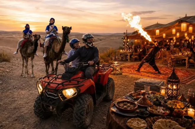 Quad in desert Agafay da Marrakech con cena e spettacolo