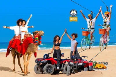 Sinta a emoção das trilhas do deserto de cabo de atv, ande de camelo na praia migriño, pedale numa sky bike sobre o pacífico e finalize com uma degustação de tequila. inclui transporte do hotel.