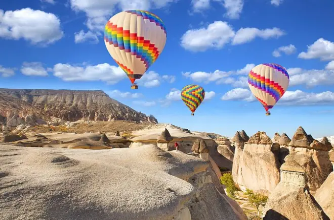 Cappadocia Heißluftballon bei Sonnenaufgang: Feenkamine von oben