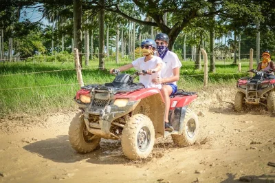 Sinta a emoção de pilotar um atv pelo interior de punta cana, prove café dominicano fresco numa fazenda local, nade numa gruta d’água e relaxe na praia de macao. transporte incluso.