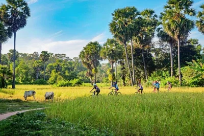 Pedal quiet trails near siem reap, meet local artisans, try cambodian snacks, and cycle past rice paddies on a private bike tour. includes guide and snacks.