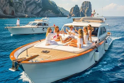 Von positano nach capri segeln, bei den faraglioni schwimmen, limoncello an deck genießen und 4 stunden die insel erkunden. inklusive abholung, guide und lokalem brunch.