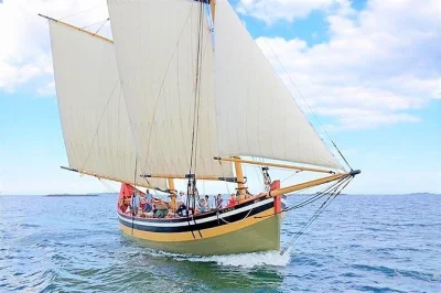 Feel the wind on a real schooner as you sail salem sound from pickering wharf. help raise the sails, steer, and hear stories from the crew. includes restroom onboard.
