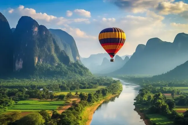 Ziplining in Vang Vieng with kayaking, caving and hot air balloon