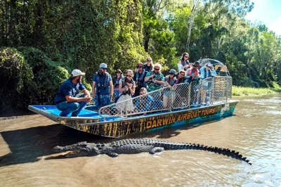 Scopri litchfield con un volo in elicottero, safari in airboat, crociera nel billabong e nuoto sicuro vicino ai coccodrilli. pickup da darwin e guide locali incluse.