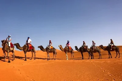 Feel the shift from marrakech’s city buzz to sahara silence, with camel trekking, berber tents, and local meals. includes pickup, private rooms, and desert camp stay.
