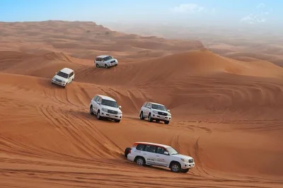 Découvrez les dunes rouges de dubai en 4x4, testez le sandboard, balade à dos de chameau et savourez un dîner bbq sous les étoiles. transfert et guide local inclus.