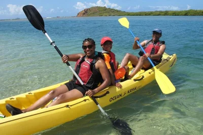 Feel the salt air as you kayak st thomas’ mangrove lagoon, hike cas cay’s volcanic cliffs, snorkel coral reefs, and share a picnic lunch—all with a local guide.