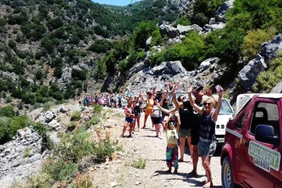 Feel the wild side of crete on a jeep safari to preveli palm beach, swim in the libyan sea, explore kourtaliotiko gorge, with pickup and local lunch included.