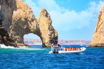 Feel the pacific breeze on a cabo san lucas boat ride to the famous arch, spot sea lions, then ride camels by the ocean and enjoy a mexican buffet lunch. includes pickup.
