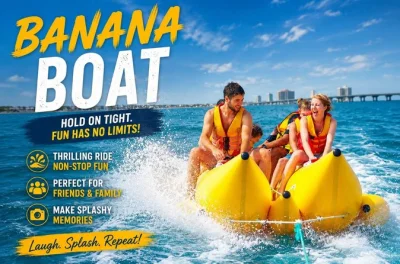 Disfruta un paseo en banana boat en grupo en south padre island. chalecos salvavidas uscg, hasta 6 personas y acceso fácil cerca. reserva ya tu lugar.