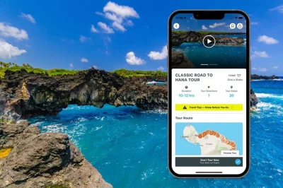 Descubra o lado selvagem de maui na road to hana com tour de áudio—cachoeiras, praias de areia preta e paradas para pão de banana. horário flexível, mapa offline e histórias inclusas.