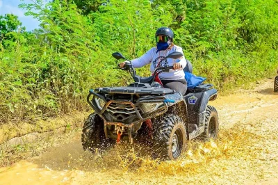 Sinta a adrenalina de um passeio de atv em punta cana, prove café e chocolate dominicanos, nade em uma gruta natural e relaxe na praia macao. inclui transporte e guia local.