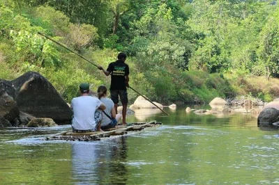 Deslize em uma balsa de bambu pela floresta de khao lak, visite o viveiro de tartarugas marinhas da marinha real da tailândia e refresque-se na cachoeira ton pling. transporte do hotel incluso.