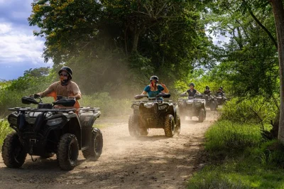 Feel the rush of a single rider atv tour near san juan, winding through campo rico’s wild trails, limestone hills, and mangroves. includes helmet & local guide.